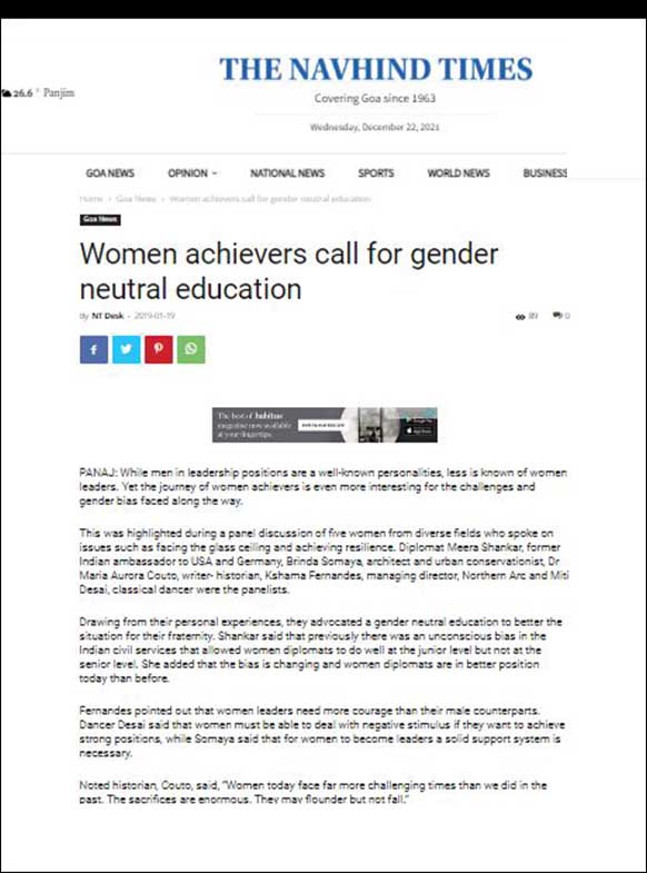 Women Achievers call for Gender Neutral Education, The Navhind Times